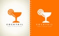 Glass of cocktail with a slice of citrus logo vector